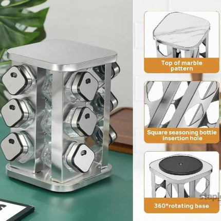 CARLA HOME Rotating Spice Rack Organizer with 20 Glass Jars for Kitchen Countertop-2042061548683399169