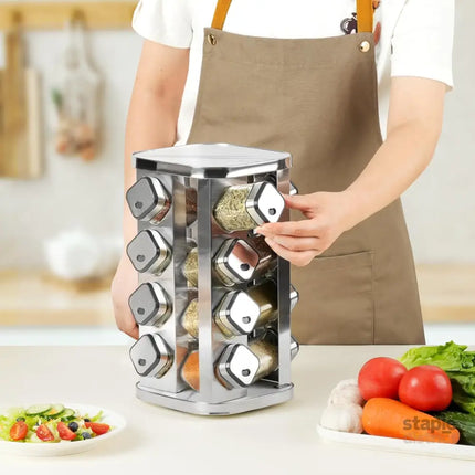 CARLA HOME Rotating Spice Rack Organizer with 20 Glass Jars for Kitchen Countertop-2042061548683399174