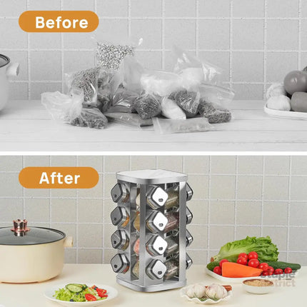 CARLA HOME Rotating Spice Rack Organizer with 20 Glass Jars for Kitchen Countertop-2042061548683399171