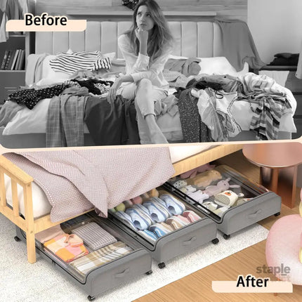 CARLA HOME Set 2 Pcs XXL Under Bed Rolling Storage Containers with 50L Large Capacity and Wheels-2042061558271578117
