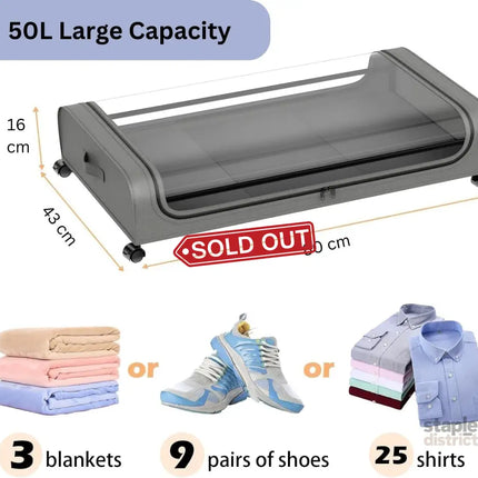 CARLA HOME Set 2 Pcs XXL Under Bed Rolling Storage Containers with 50L Large Capacity and Wheels-2042061558271578113