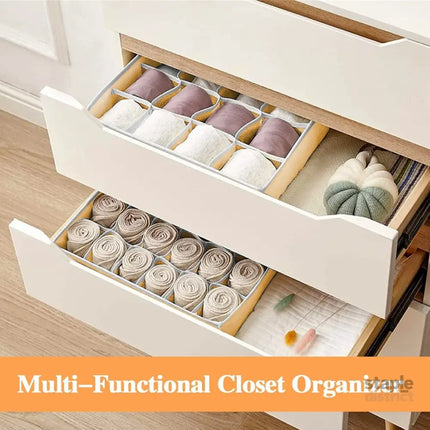 CARLA HOME Set of 2 Fabric Drawer Organizer Divider Storage Boxes for Storing Socks, Underwear, Ties, Scarves (Beige)-2042061534661840900