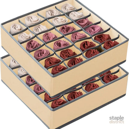 CARLA HOME Set of 2 Fabric Drawer Organizer Divider Storage Boxes for Storing Socks, Underwear, Ties, Scarves (Beige)-2042061534661840896