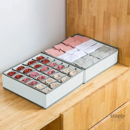 CARLA HOME Set of 2 Fabric Drawer Organizer Divider Storage Boxes for Storing Socks, Underwear, Ties, Scarves (Grey)-2042061534481485827
