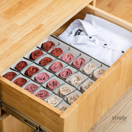 CARLA HOME Set of 2 Fabric Drawer Organizer Divider Storage Boxes for Storing Socks, Underwear, Ties, Scarves (Grey)-2042061534481485826