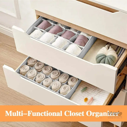 CARLA HOME Set of 2 Fabric Drawer Organizer Divider Storage Boxes for Storing Socks, Underwear, Ties, Scarves (Grey)-2042061534481485830