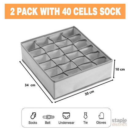 CARLA HOME Set of 2 Fabric Drawer Organizer Divider Storage Boxes for Storing Socks, Underwear, Ties, Scarves (Grey)-2042061534481485825