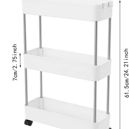 CARLA HOME Slim Storage Cart Organizer Trolley with Wheels for Kitchen, Bathroom, Laundry & Narrow Spaces (3 tier)-2050057504540463105