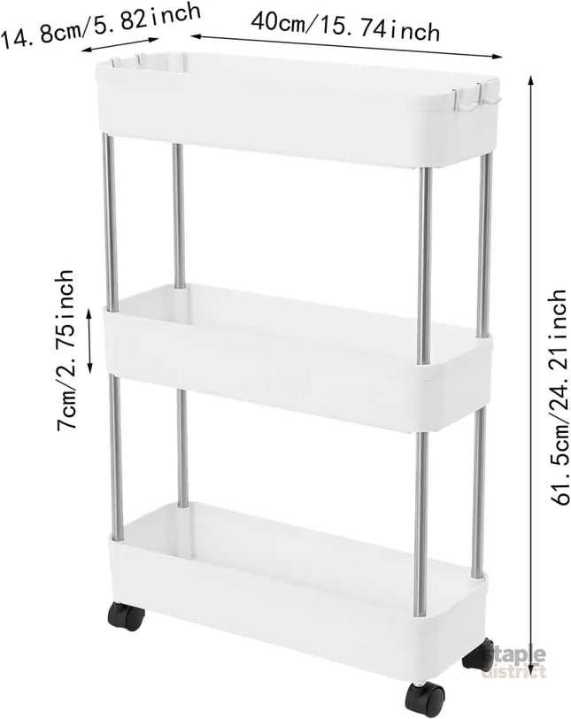 CARLA HOME Slim Storage Cart Organizer Trolley with Wheels for Kitchen, Bathroom, Laundry & Narrow Spaces (3 tier)-2050057504540463105