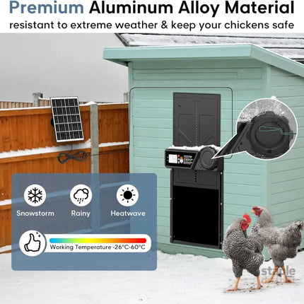 CARLA HOME Solar Automatic Chicken Coop Door with Timer, Light Sensor, Remote Control, Anti-Pinch, LED Screen & USB Charging-2050057516150296580