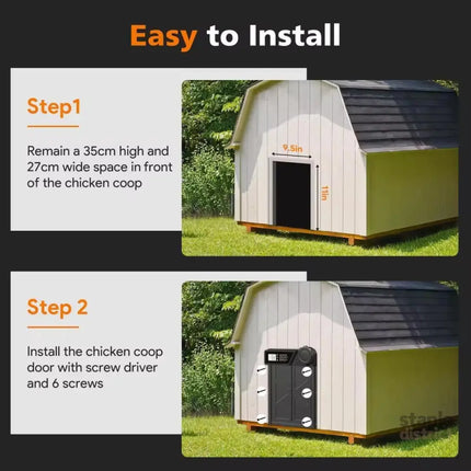 CARLA HOME Solar Automatic Chicken Coop Door with Timer, Light Sensor, Remote Control, Anti-Pinch, LED Screen & USB Charging-2050057516150296584