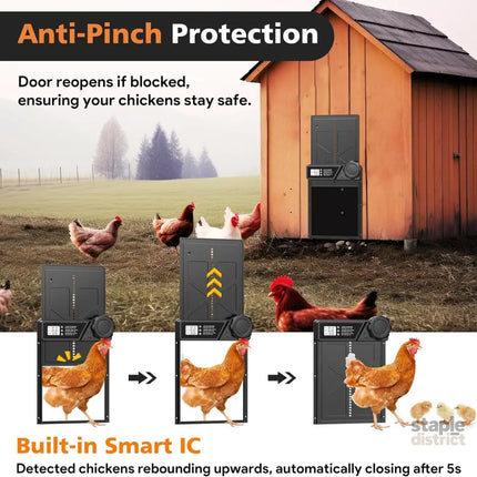 CARLA HOME Solar Automatic Chicken Coop Door with Timer, Light Sensor, Remote Control, Anti-Pinch, LED Screen & USB Charging-2050057516150296579