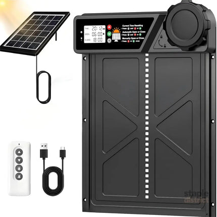 CARLA HOME Solar Automatic Chicken Coop Door with Timer, Light Sensor, Remote Control, Anti-Pinch, LED Screen & USB Charging-2050057516150296576