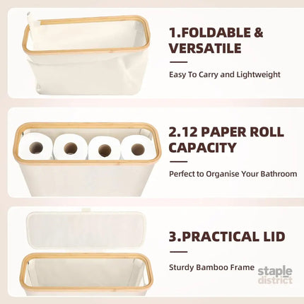 CARLA HOME Toilet Paper Storage Basket Holds Up to 12 Rolls with Bamboo Lid and Handle for RV Closet (Black)-2042061541712465927