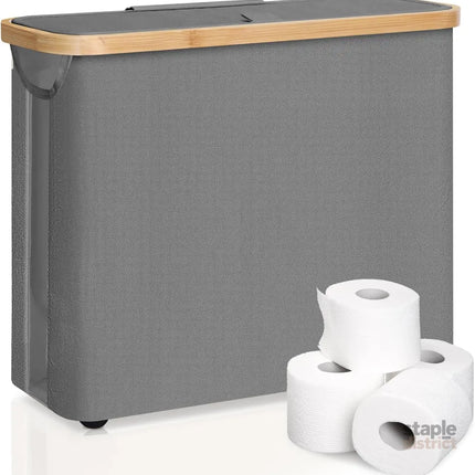 CARLA HOME Toilet Paper Storage Basket Holds Up to 12 Rolls with Bamboo Lid and Handle for RV Closet (Grey)-2042061541922181120