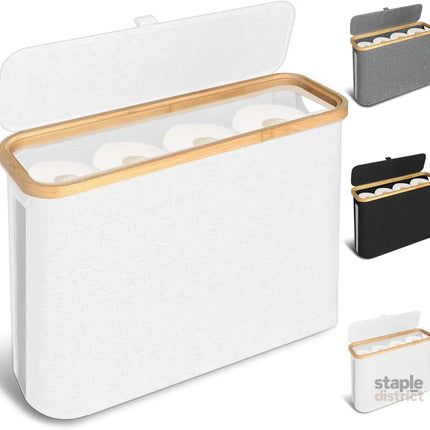 CARLA HOME Toilet Paper Storage Basket Holds Up to 12 Rolls with Bamboo Lid and Handle for RV Closet (White)-2042061541540499456