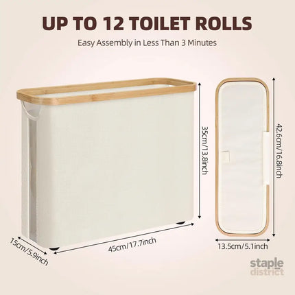 CARLA HOME Toilet Paper Storage Basket Holds Up to 12 Rolls with Bamboo Lid and Handle for RV Closet (White)-2042061541540499458