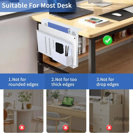 CARLA HOME Under Desk Side Laptop Holder Storage with No Drill Cable Management Tray and Pen Storage for Office and Home-2042061550973489154