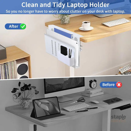 CARLA HOME Under Desk Side Laptop Holder Storage with No Drill Cable Management Tray and Pen Storage for Office and Home-2042061550973489155