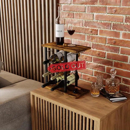 CARLA HOME Wine Rack Countertop Wooden & Metal Holder for 6 Bottles & 2 Glasses-2042061553213247491