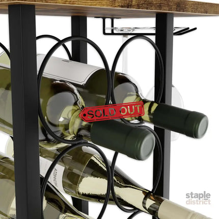 CARLA HOME Wine Rack Countertop Wooden & Metal Holder for 6 Bottles & 2 Glasses-2042061553213247492