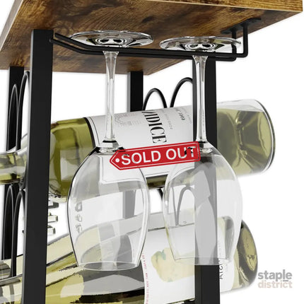 CARLA HOME Wine Rack Countertop Wooden & Metal Holder for 6 Bottles & 2 Glasses-2042061553213247493