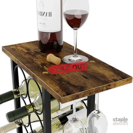 CARLA HOME Wine Rack Countertop Wooden & Metal Holder for 6 Bottles & 2 Glasses-2042061553213247489