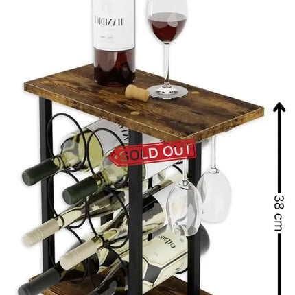 CARLA HOME Wine Rack Countertop Wooden & Metal Holder for 6 Bottles & 2 Glasses-2042061553213247496
