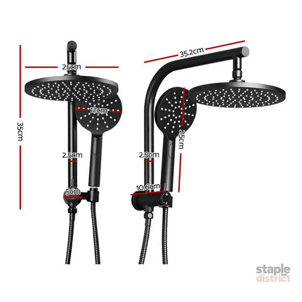 Cefito 9’’ Rain Shower Head Set Handheld Round High Pressure Black - Home & Garden > Bathroom Accessories > Shower