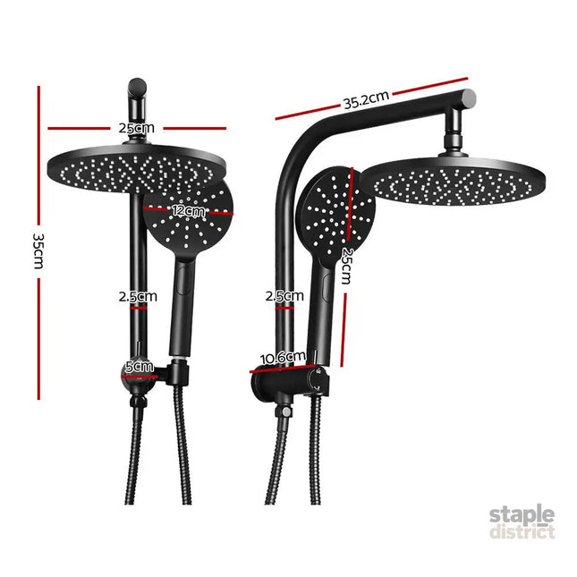 Cefito 9’’ Rain Shower Head Set Handheld Round High Pressure Black - Home & Garden > Bathroom Accessories > Shower