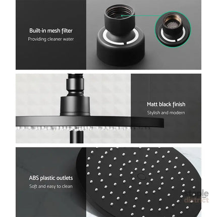 Cefito 9’’ Rain Shower Head Set Handheld Round High Pressure Black - Home & Garden > Bathroom Accessories > Shower