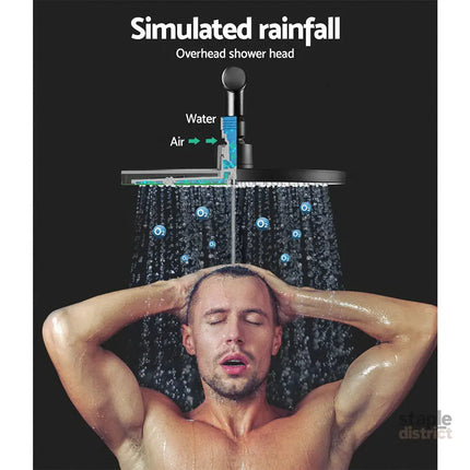 Cefito 9’’ Rain Shower Head Set Handheld Round High Pressure Black - Home & Garden > Bathroom Accessories > Shower