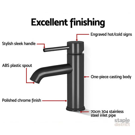 Cefito Bathroom Basin Mixer Tap Round Brass Faucet Vanity Laundry Black - Home & Garden > Bathroom Accessories > Shower