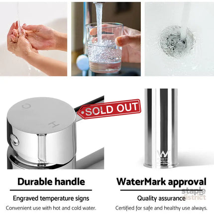 Cefito Bathroom Basin Mixer Tap Round Brass Faucet Vanity Laundry Chrome - Furniture > Bathroom > Tap & Sink Accessories