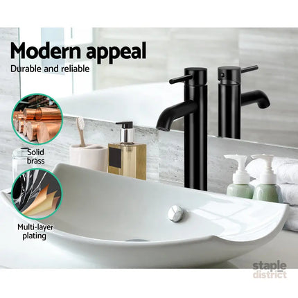 Cefito Bathroom Basin Mixer Tap Round Tall Faucet Vanity Laundry Black - Furniture > Bathroom > Tap & Sink Accessories
