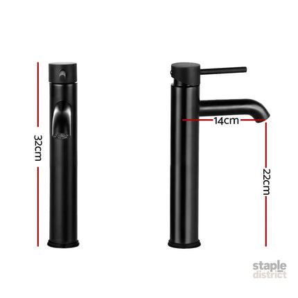 Cefito Bathroom Basin Mixer Tap Round Tall Faucet Vanity Laundry Black - Furniture > Bathroom > Tap & Sink Accessories