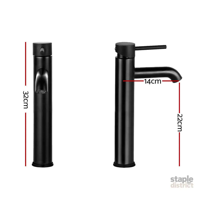 Cefito Bathroom Basin Mixer Tap Round Tall Faucet Vanity Laundry Black - Furniture > Bathroom > Tap & Sink Accessories