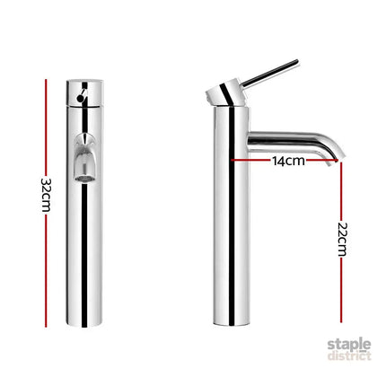 Cefito Bathroom Basin Mixer Tap Round Tall Faucet Vanity Laundry Chrome - Furniture > Bathroom > Tap & Sink Accessories