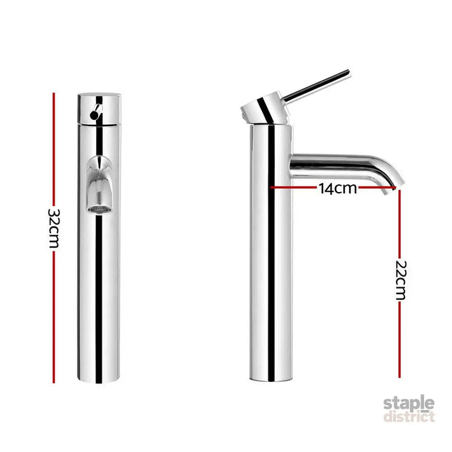 Cefito Bathroom Basin Mixer Tap Round Tall Faucet Vanity Laundry Chrome - Furniture > Bathroom > Tap & Sink Accessories
