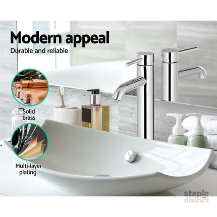 Cefito Bathroom Basin Mixer Tap Round Tall Faucet Vanity Laundry Chrome - Furniture > Bathroom > Tap & Sink Accessories