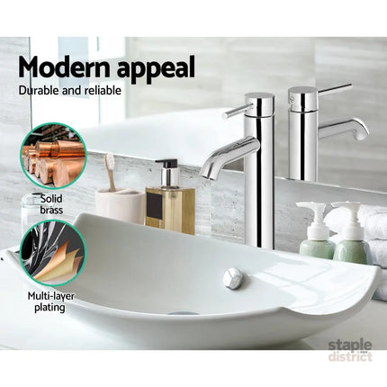 Cefito Bathroom Basin Mixer Tap Round Tall Faucet Vanity Laundry Chrome - Furniture > Bathroom > Tap & Sink Accessories