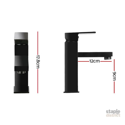 Cefito Bathroom Basin Mixer Tap Square Faucet Vanity Laundry Black - Furniture > Bathroom > Tap & Sink Accessories