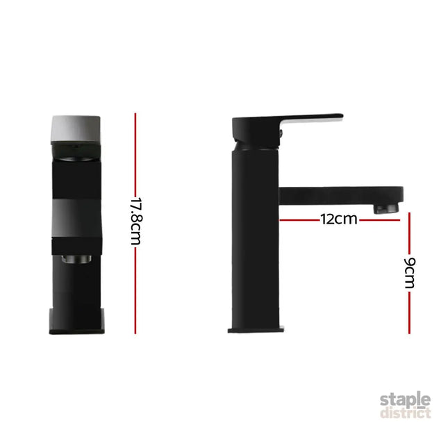 Cefito Bathroom Basin Mixer Tap Square Faucet Vanity Laundry Black - Furniture > Bathroom > Tap & Sink Accessories