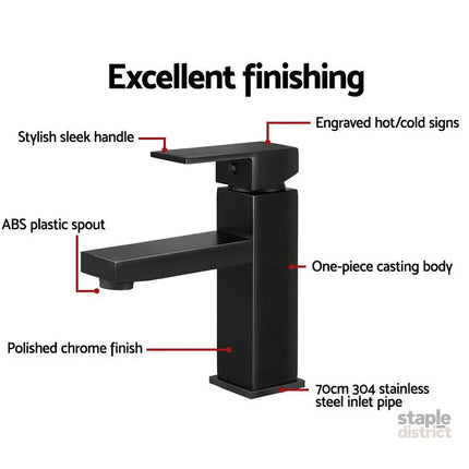 Cefito Bathroom Basin Mixer Tap Square Faucet Vanity Laundry Black - Furniture > Bathroom > Tap & Sink Accessories