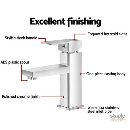 Cefito Bathroom Basin Mixer Tap Square Faucet Vanity Laundry Chrome - Furniture > Bathroom > Tap & Sink Accessories