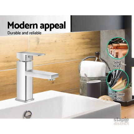Cefito Bathroom Basin Mixer Tap Square Faucet Vanity Laundry Chrome - Furniture > Bathroom > Tap & Sink Accessories