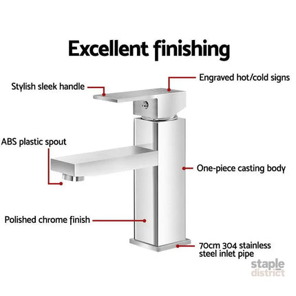 Cefito Bathroom Basin Mixer Tap Square Faucet Vanity Laundry Chrome - Furniture > Bathroom > Tap & Sink Accessories