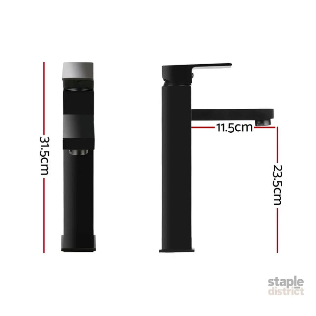 Cefito Bathroom Basin Mixer Tap Square Tall Faucet Vanity Laundry Black - Furniture > Bathroom > Tap & Sink Accessories