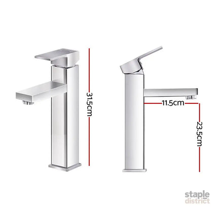 Cefito Bathroom Basin Mixer Tap Square Tall Faucet Vanity Laundry Chrome - Furniture > Bathroom > Tap & Sink Accessories