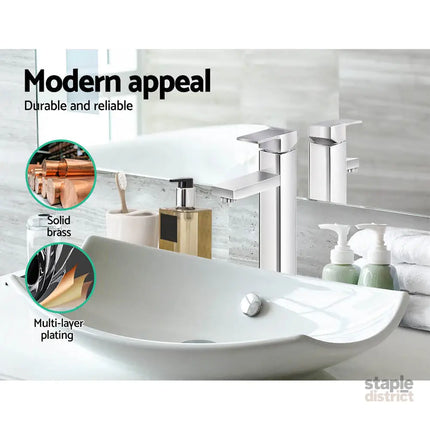 Cefito Bathroom Basin Mixer Tap Square Tall Faucet Vanity Laundry Chrome - Furniture > Bathroom > Tap & Sink Accessories